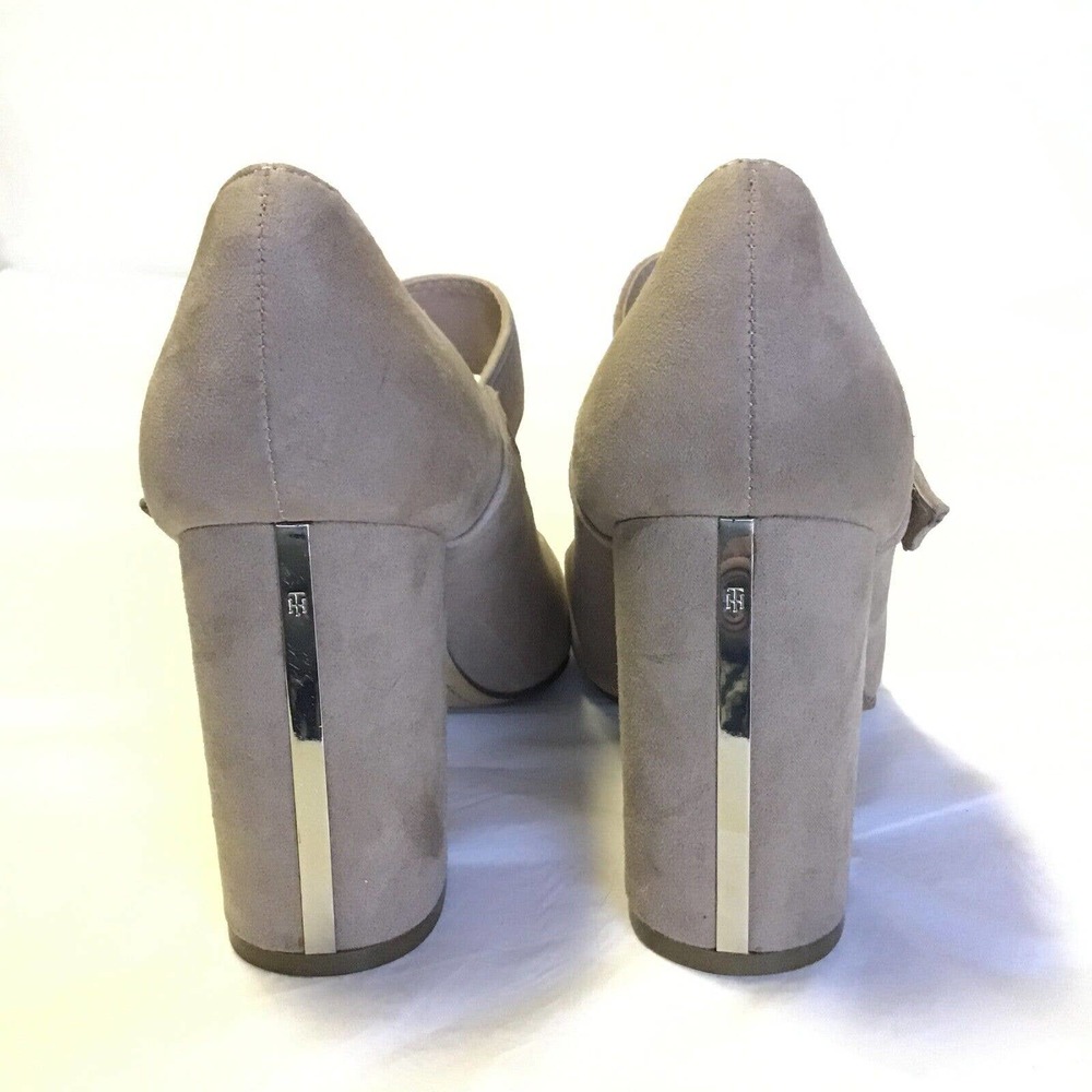 Tommy Hilfiger Ventur Suede Womens 9M Chunky Heels Tan Beige Silver Y2K Style - Picture 3 of 16